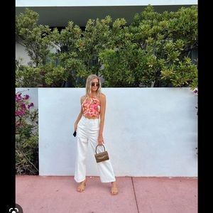 White scalloped pants